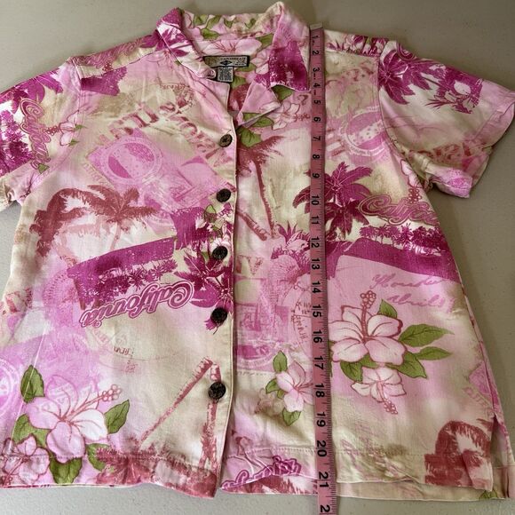 Caribbean‎ Joe Shirt Womens Medium Petite Pink Floral California Button Up - Picture 5 of 9